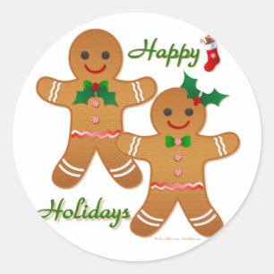 Happy Holidays Gingerbread Man Boy Girl Runder Aufkleber