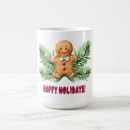 Happy Holidays Gingerbread Man & Pine Branchen Kaffeetasse