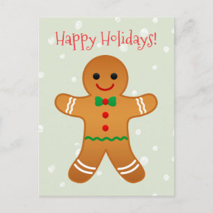 Happy Holidays Gingerbread Man Sage Green Postkart Feiertagspostkarte