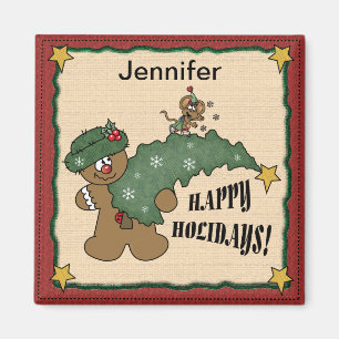 Happy Holidays Gingerbread Mann und Maus Magnet