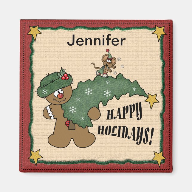Happy Holidays Gingerbread Mann und Maus Magnet (Vorne)