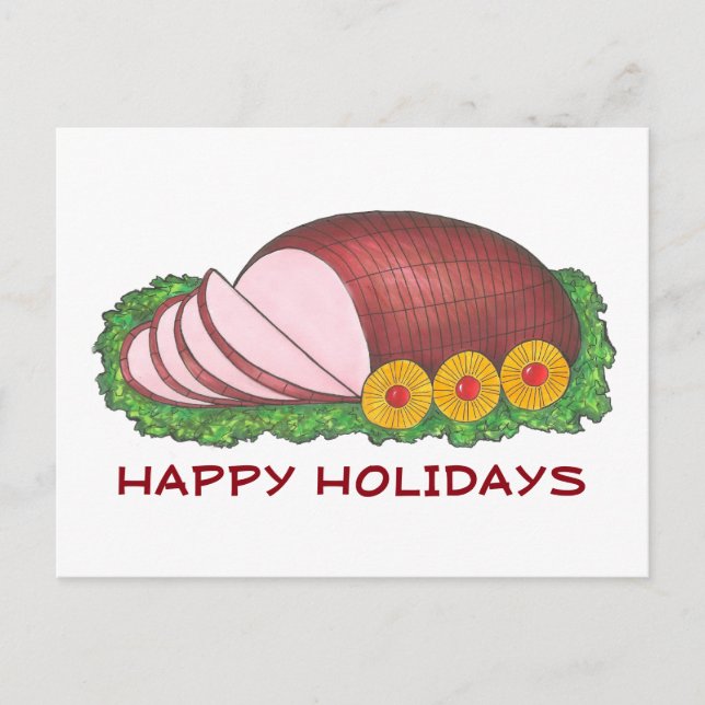 Happy Holidays Glazed Ham Dinner Food Illustration Feiertagspostkarte (Vorderseite)