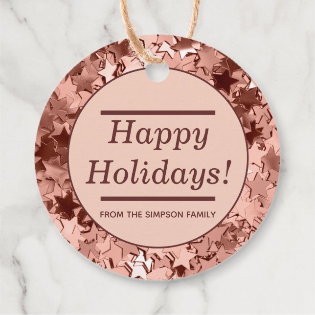Happy Holidays Glitzer Rose Gold Weihnachtsgeschen Geschenkanhänger (Rückseite)