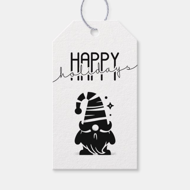 Happy Holidays Gnome Chic Grunge Black & White Geschenkanhänger (Vorderseite)