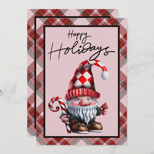 Happy Holidays Gnome mit Candy Cane Weihnachten (Vorne/Hinten)