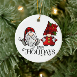Happy Holidays Gnome Weihnachten Keramik Ornament