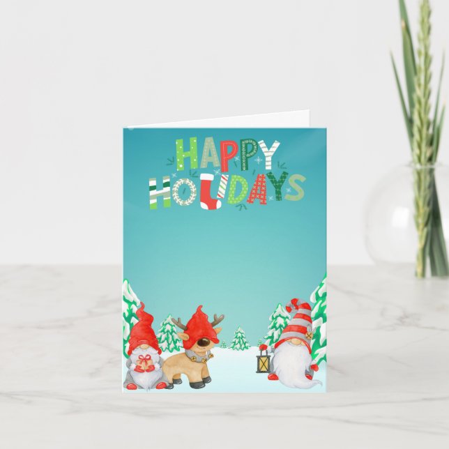 Happy Holidays Gnomes Feiertagskarte (Vorderseite)