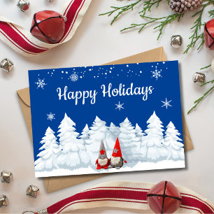 Happy Holidays Gnomes Snowy Trees Holiday Card Feiertagskarte