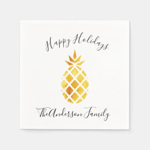 Happy Holidays Gold Ananas, weißer Name Serviette