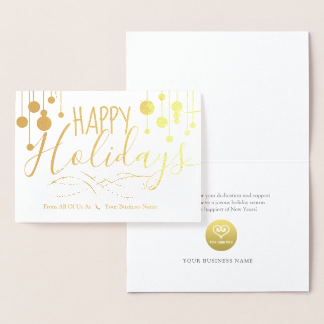 Happy Holidays Gold Baubles Corporate Business Folienkarte (Anzeige)