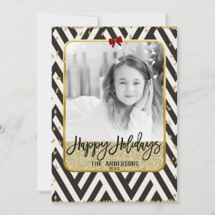 Happy Holidays Gold Black & White Modernes Foto Feiertagskarte