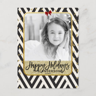 Happy Holidays Gold Black & White Modernes Foto Feiertagspostkarte