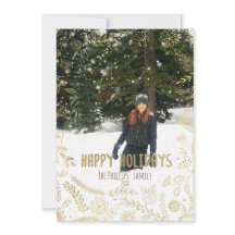 Happy Holidays Gold Floral Blätter Rustikales Foto