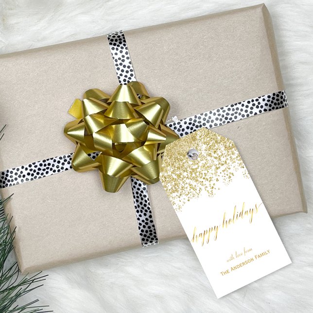 Happy Holidays Gold Glitzer Geschenkanhänger (Happy Holidays gold glitter gift tags)