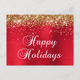 Happy Holidays Gold Glitzer Red Foil Feiertagspostkarte
