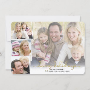 Happy Holidays Gold Hand Letted Foto Collage Feiertagskarte