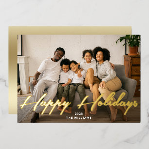 Happy Holidays Gold Pinsel Script Foto Real Folien Feiertagskarte