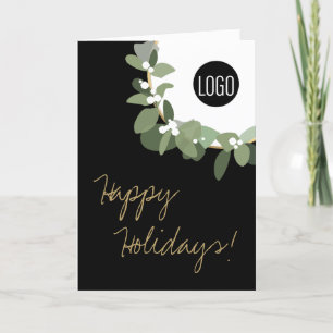 Happy Holidays Gold Schwarz Modern Wraath Your Log Feiertagskarte