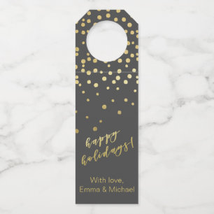 Happy Holidays - Gold Script & Confetti Flaschenanhänger
