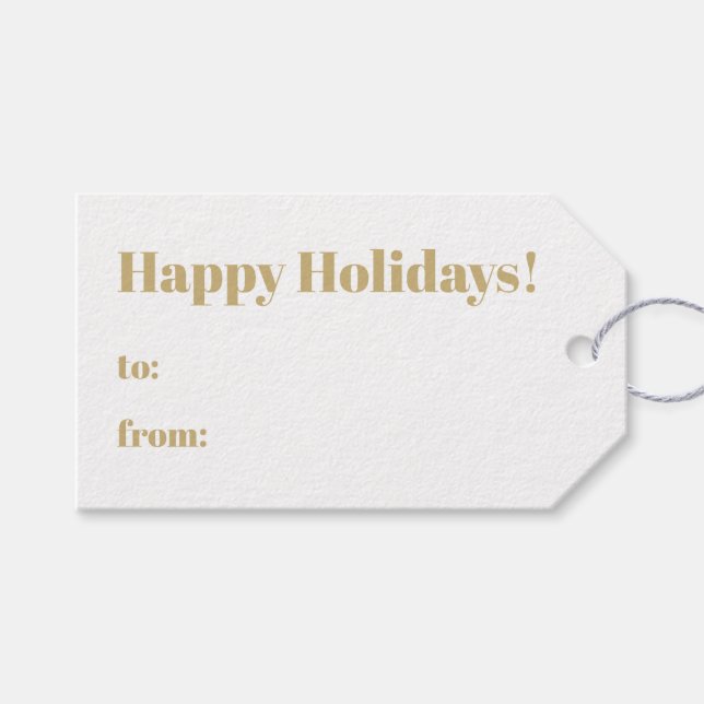 Happy Holidays Gold und Weiß von minimalistisch Geschenkanhänger (Vorderseite (Horizontal))