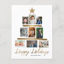 Happy Holidays Gold Weihnachtsbaum Foto Collage Feiertagspostkarte