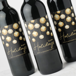Happy Holidays Gold Weihnachtsschmuck Black Weinetikett