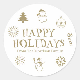 Happy Holidays Gold White individuelle Name Gabe G Runder Aufkleber