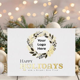 Happy Holidays Gold Wreath Business Weihnachten Folien Feiertagskarte