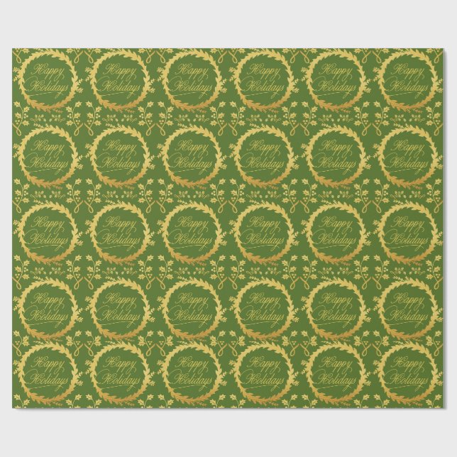Happy Holidays Gold Wreath Geschenkpapier (Flach)