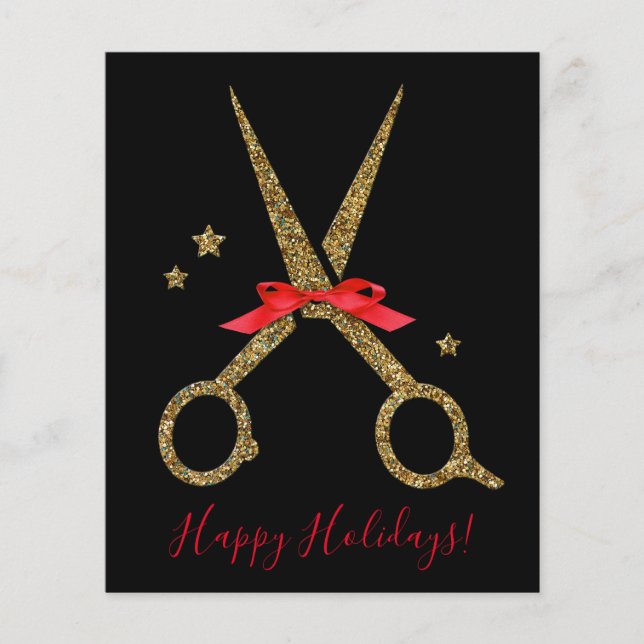 Happy Holidays - Golden Glitzer Hair Stylist-Karte Flyer (Vorne)
