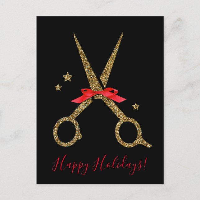 Happy Holidays - Golden Glitzer Hair Stylist-Karte Postkarte (Vorderseite)