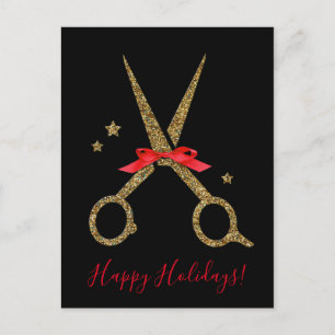 Happy Holidays - Golden Glitzer Hair Stylist Postkarte