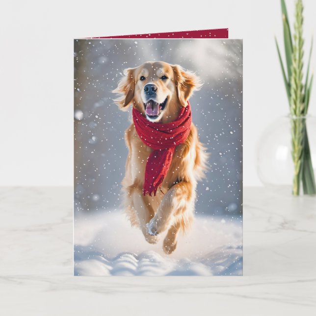 Happy Holidays Golden Retriever im Schnee Karte (Vorderseite)