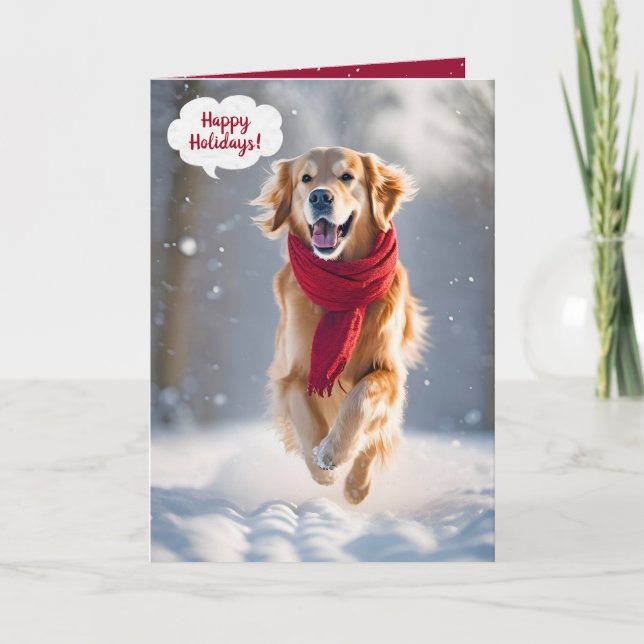 Happy Holidays Golden Retriever im Schnee Karte (Vorderseite)