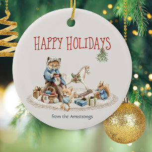 Happy Holidays Granny Children Wasserfarbene Tiere Keramik Ornament