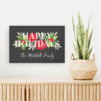 Happy Holidays Gray Christmas Floral Familienname