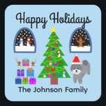Happy Holidays Gray Poodle Christmas #4 Stickers<br><div class="desc">Gray Poodle Christmas #4</div>