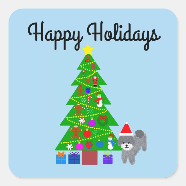 Happy Holidays Gray Poodle Christmas #5-2 Stickers (Vorderseite)