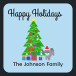 Happy Holidays Gray Poodle Christmas #5 Stickers<br><div class="desc">Grey Poodle Christmas #5</div>