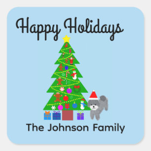 Happy Holidays Gray Poodle Christmas #5 Stickers