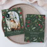 Happy Holidays Green 1 Foto Botanischer Garten Mod Feiertagskarte<br><div class="desc">Diese Kollektion besticht durch Aquarellblumen,  Beeren und Wintergrün mit moderner und eleganter Typografie,  mit einem botanischen Wintermuster zurück.</div>