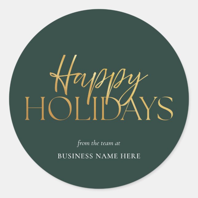 Happy Holidays Green Gold Business Weihnachten Runder Aufkleber (Vorderseite)