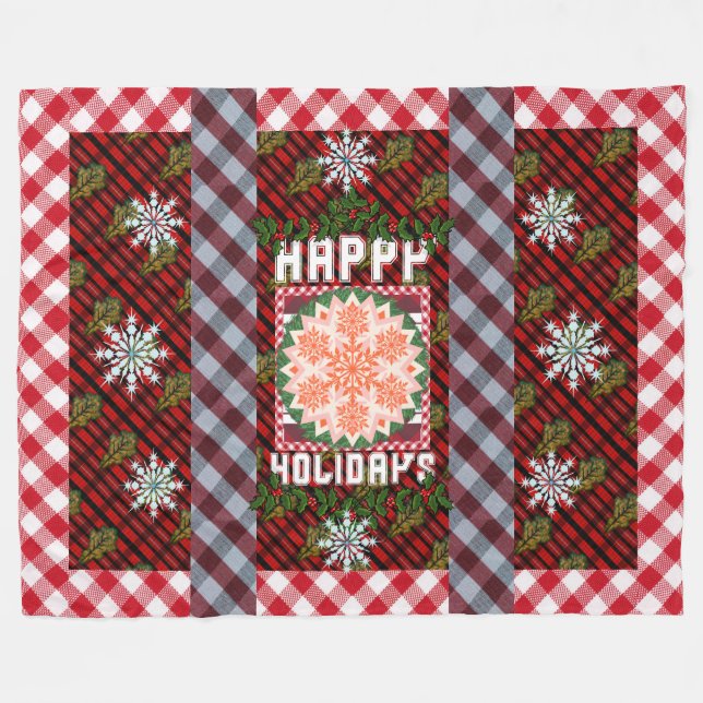 Happy Holidays Green Leaf Parade Fleece Blanket (Vorderseite (Horizontal))