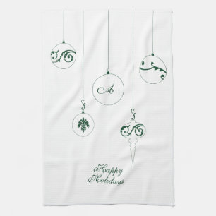 Happy Holidays Green Monogram Bauble Ornaments Geschirrtuch