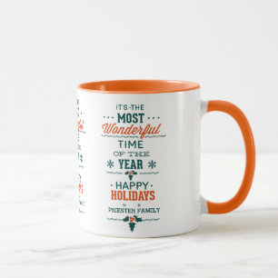 Happy Holidays Green & Orange Text Design Tasse