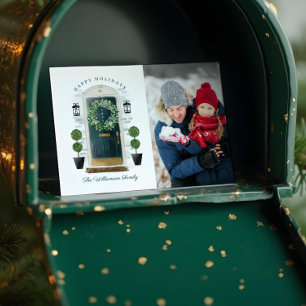 Happy Holidays Green Watercolor Front Door Foto Feiertagskarte