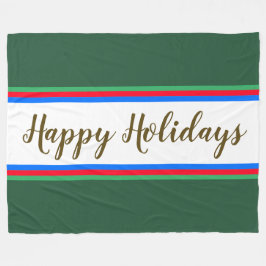 HAPPY HOLIDAYS Green White Blue Streifen Fleecedecke