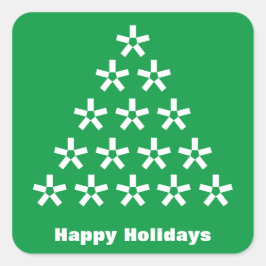 Happy Holidays Green White Snow Stars Baumpapier Quadratischer Aufkleber