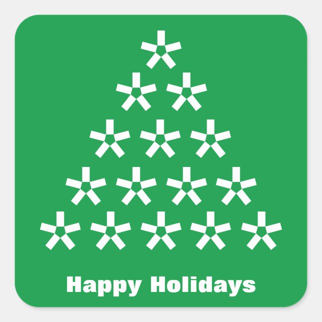 Happy Holidays Green White Snow Stars Baumpapier Quadratischer Aufkleber (Vorderseite)