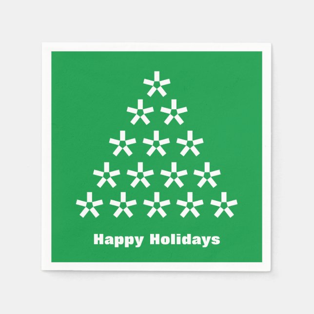 Happy Holidays Green White Snow Stars Baumpapier Serviette (Vorderseite)